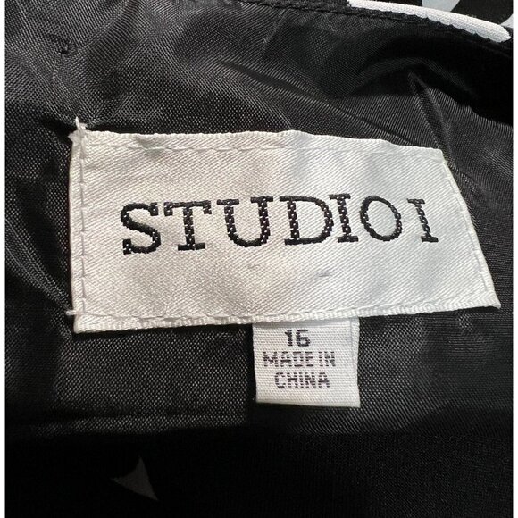 Studio I Sz 16 Black Contrast Geometric Print Shift xl Sheath Tunic Dress - Picture 3 of 5